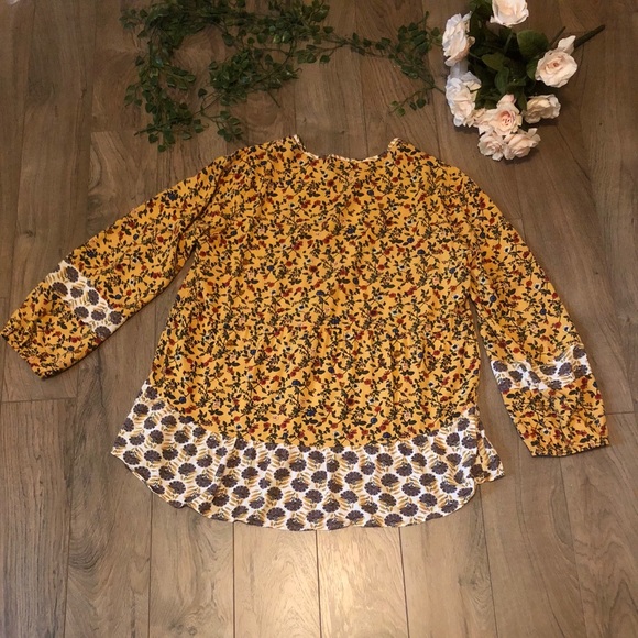 Dr2 Plus Floral Top Flowy Yellow Long Sleeve Boho - Picture 3 of 8